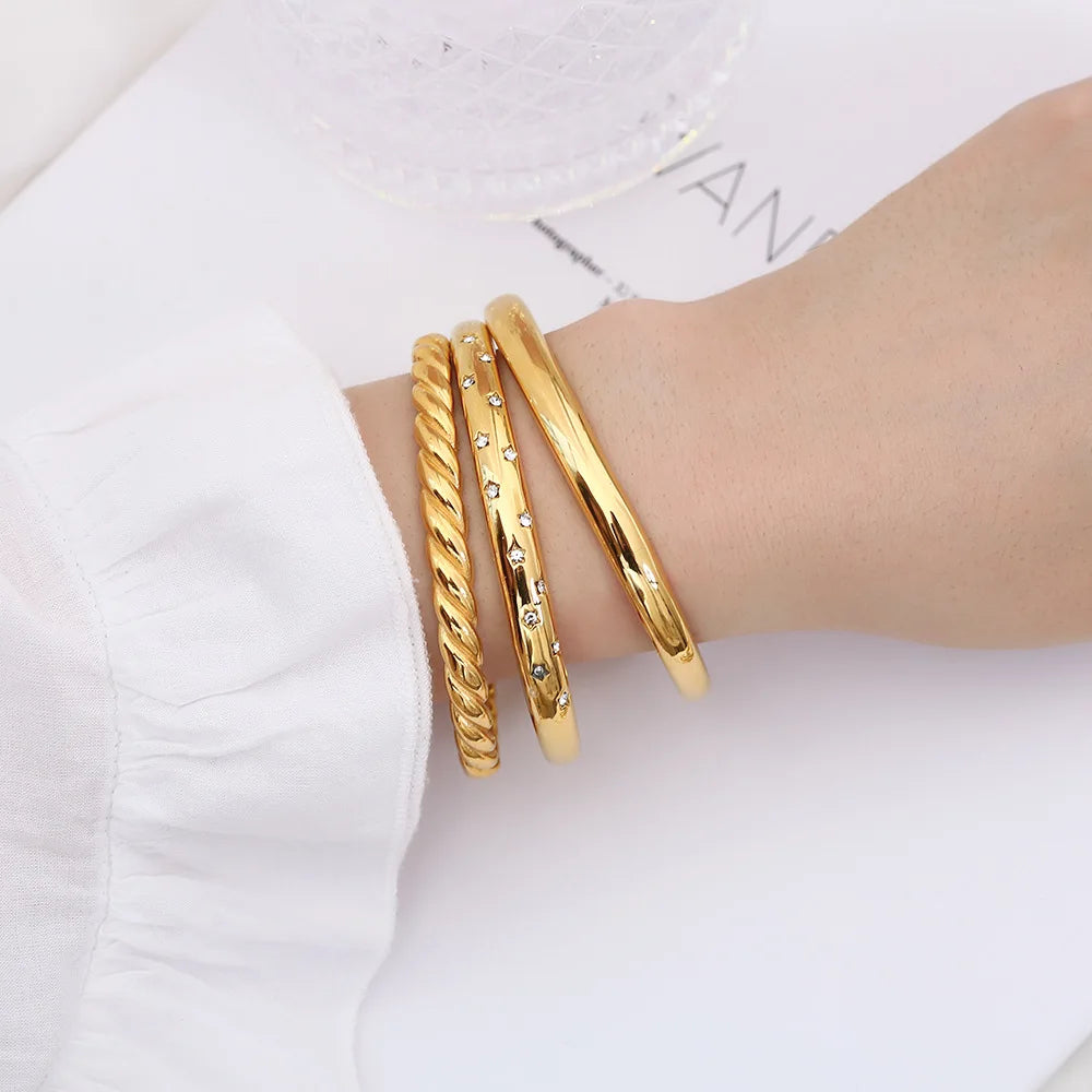 Fashion Bangles for Women Men Trendy Stainless Steel Metal Bracelets Punk Gold Color Bohemian Jewelry Accessories Gift Wholesale