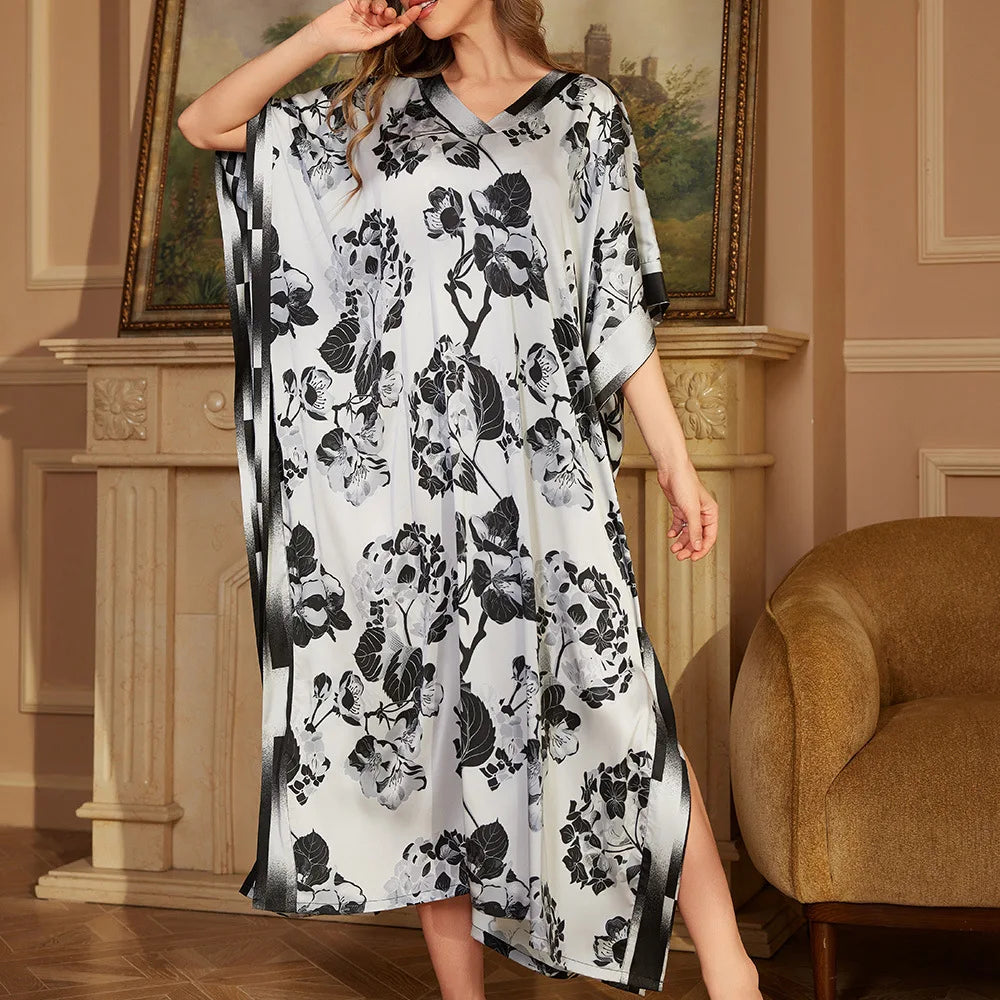 V-Neck Nightgown for Women Sleepwear Court Style Bathrobe Gown Nighties Loungewear Summer Nightdress Home Wear Outfits