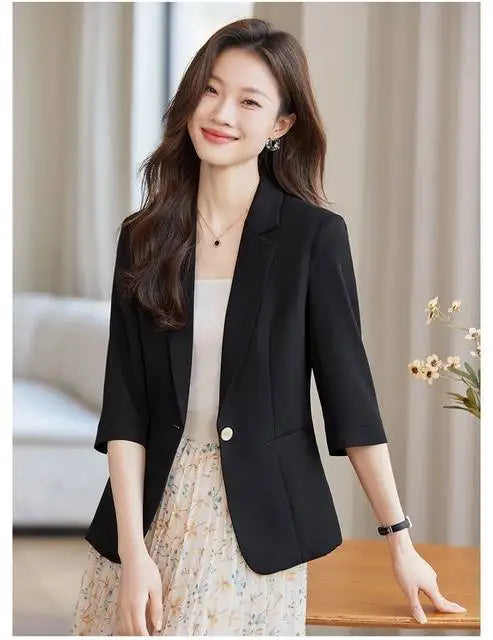 Women's Suit Female Clothing Elegant Woman Oversize Student Fashionable Slim Fit Seven Quarter Rolled Shoulder Pads Tops