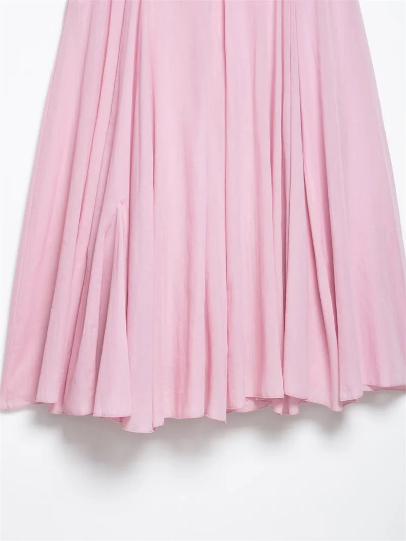 Women's Skirt New Summer 2025 Pink Pleated Midi Skirt A hem looks slim Casual and versatile Fresh and fashionable