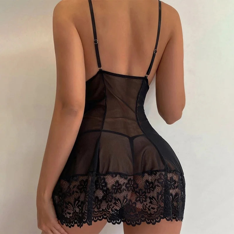 Women Nightdress Sexy Lingerie Lace Night Dress Erotic Costumes Exotic  Babydoll Underwear See Through Sling Nightgown G-string