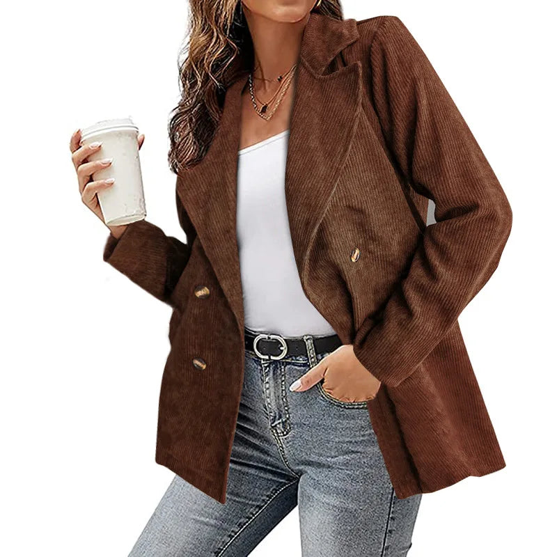 Elegant Office Lady Outwear for Women 2025 Fashion Long Sleeve Single Button Blazer Coats Solid Simple Corduroy Daily Clothes