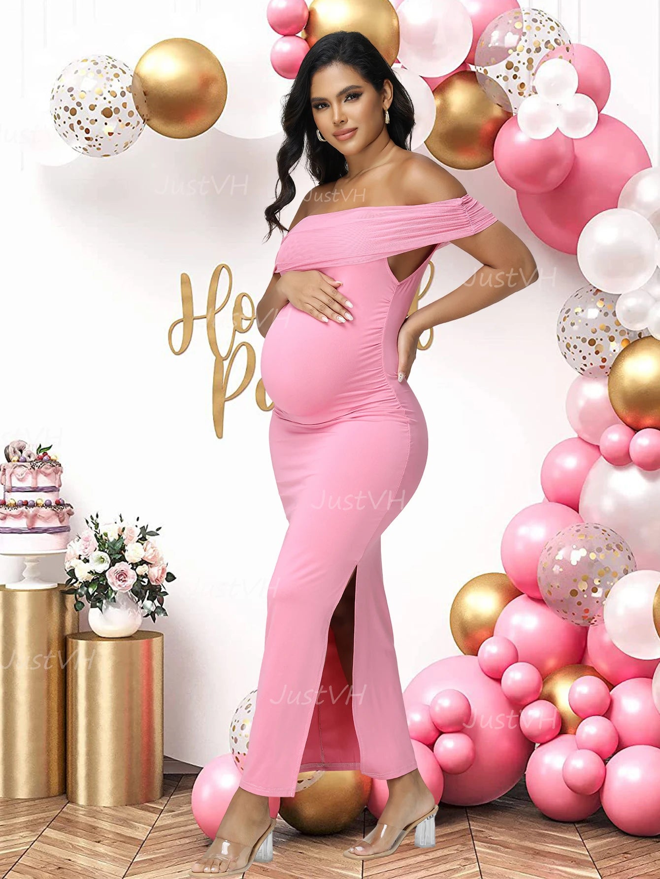 Maternity Elegant Bodycon Dresses Pregnant Photography Dress Mesh off Shoulder Side Slit Wedding Party Pregnant Clothes
