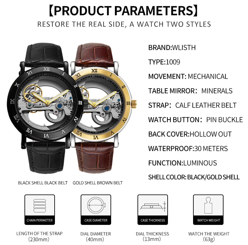 Mechanical Wristwatches Watches for Man Watches Golden Bridge Skeleton Automatic Mechanical Mens Watch reloj hombre montre homme