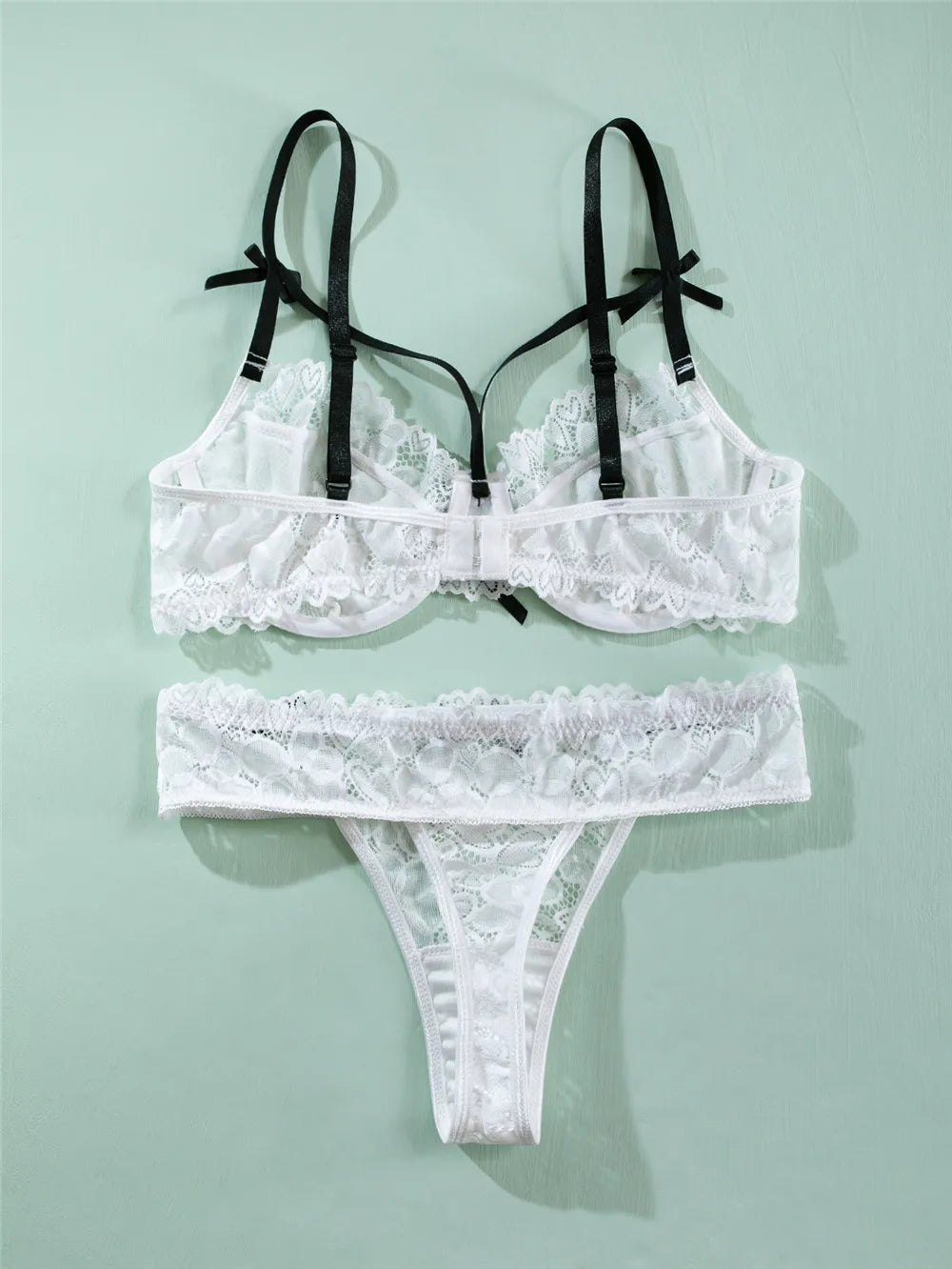 Women's Bra Sets in Europe and the United States Sexy Lace Lace Bow Love Interest See-Through Romantic Sexy Underwear Female