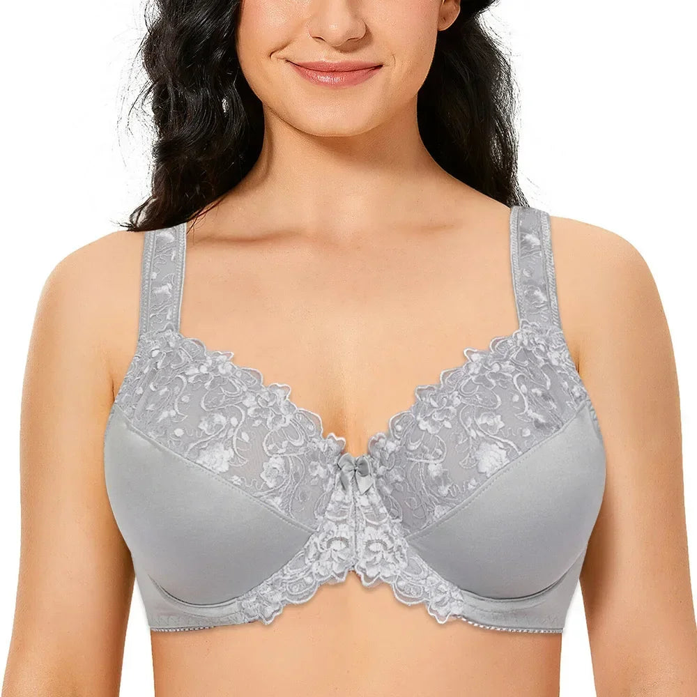 Bra For Women Lace Full Coverage Minimizer Non-Padded Underwire Woman Floral Embroidery Female Plus Size B C D E F G H I NM21
