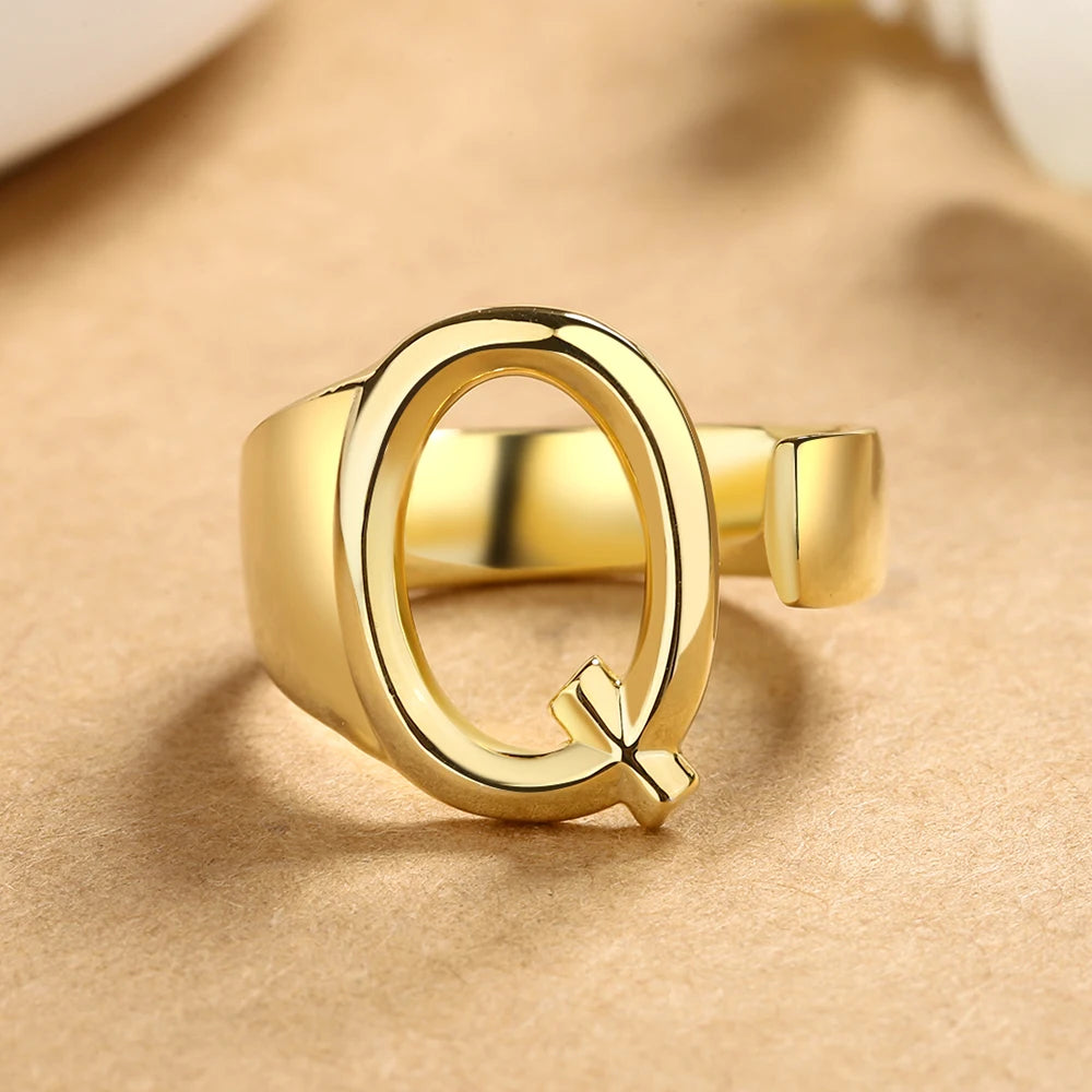 26 English Letters 925 Silver Ring Joint Fashion Personality Retro Index Finger Ring Opening 18K Gold Ring