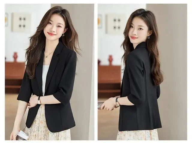 Women's Suit Female Clothing Elegant Woman Oversize Student Fashionable Slim Fit Seven Quarter Rolled Shoulder Pads Tops
