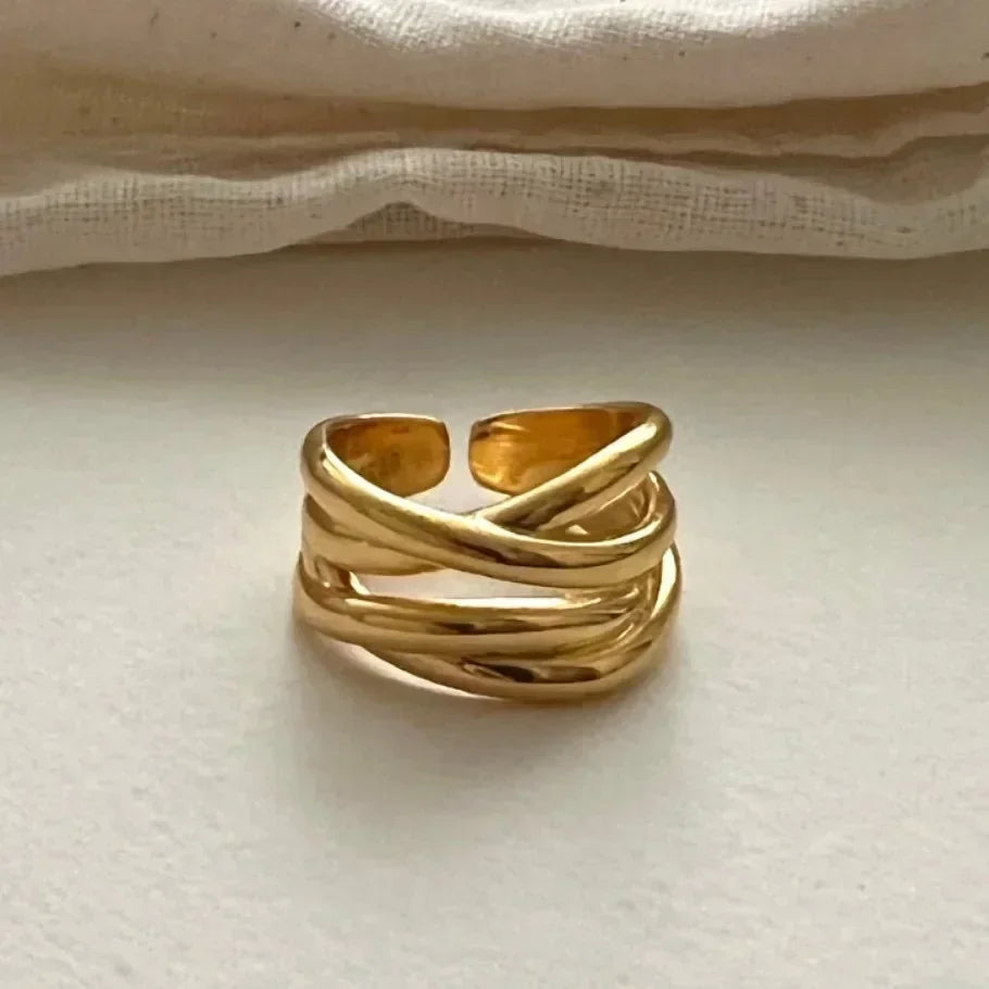 925 Sterling Rings for Women Fashion Geometric Handmade Irregular Interware Gold Ring Party Christmas Gift