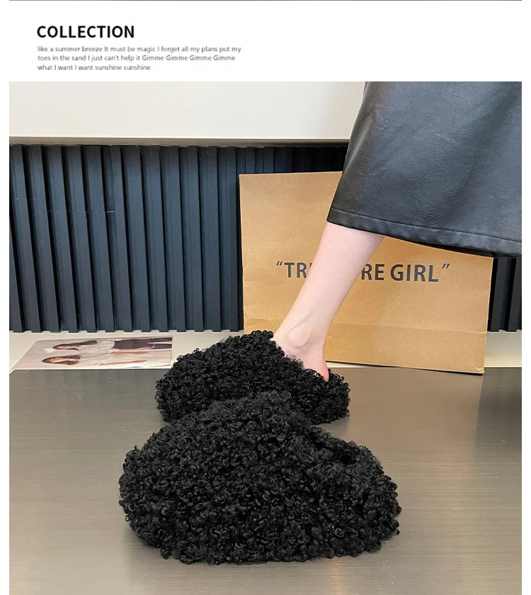 Shoes Woman 2025 Cover Toe Slippers Casual Platform Fur Flip Flops Pantofle Luxury Plush New Slides Shoes Woman 2024 Plush Slipp