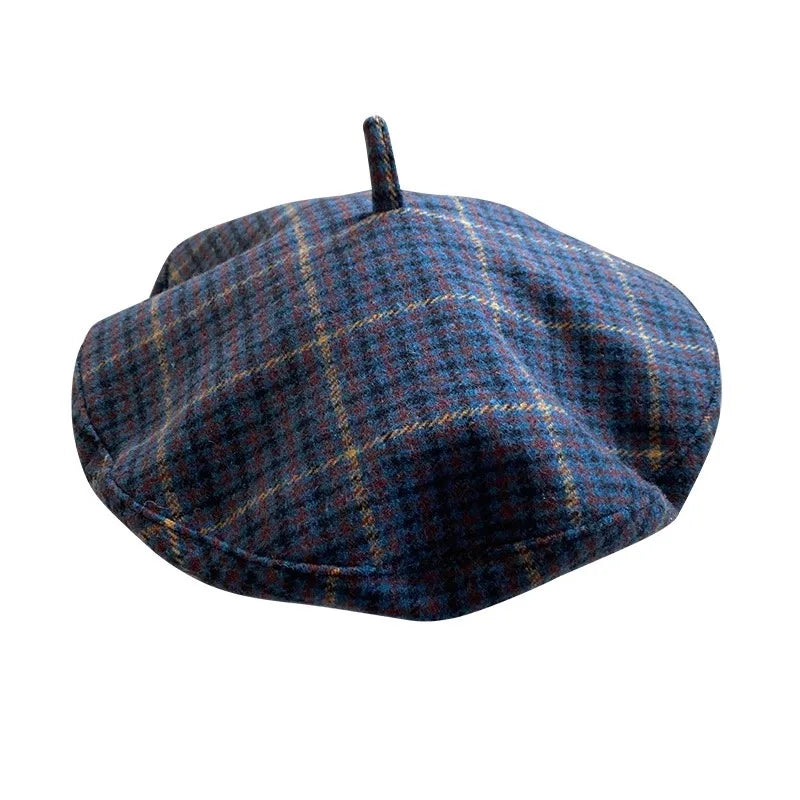 New Berets for Women in Autumn Winter British Inspired Checkered Design UFO shaped Face Slimming Retro Elegant Painter Hats