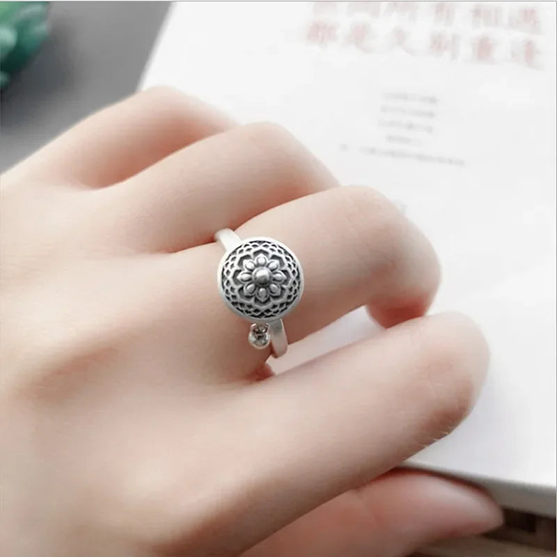Rotatable Anti Stress Relief Anxiety Adjustable Ring Good Luck Buddhist Tibetan Prayer Wheel Men and Women Ring Fashion Jewelry