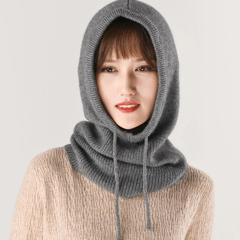 Winter Hats for Women, Wool Blend Hooded Scarf Hat for Girls Balaclava Knit Skull Cap Beanie Hat Neck Gaiters