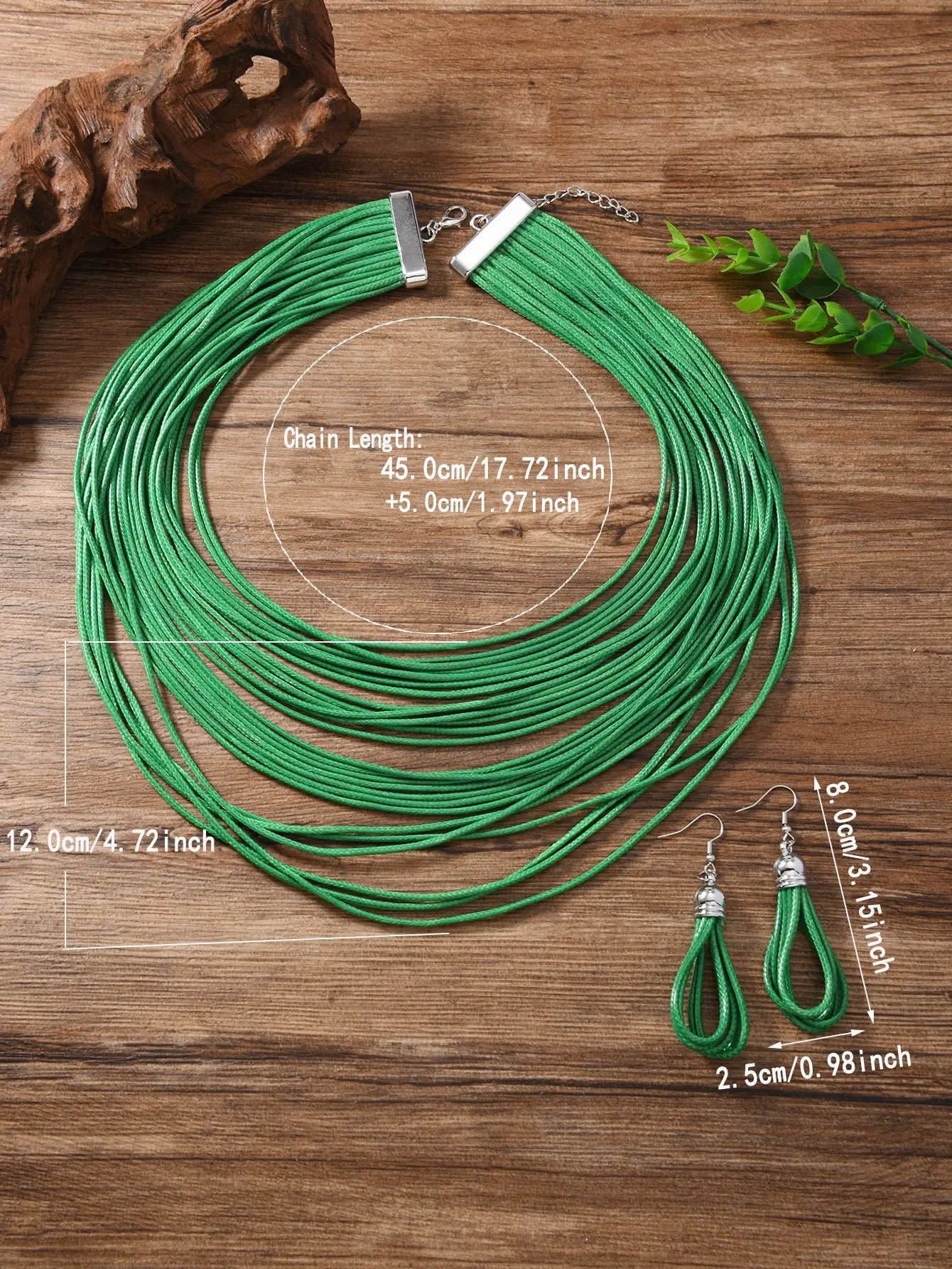 Jewelry Sets for Women, Multi-layer Wax Thread Hand-woven Necklace, Fashion and Personality Choker + Dangle Earrings