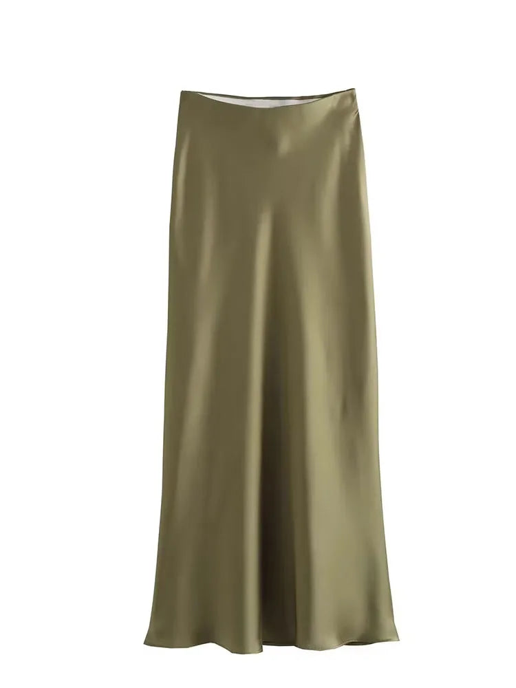 HH Skirts For Women 2024 Summer Solid Satin Sheath Long Skirt Female Show Curve Beach Outfits For Woman Mermaid Skirts
