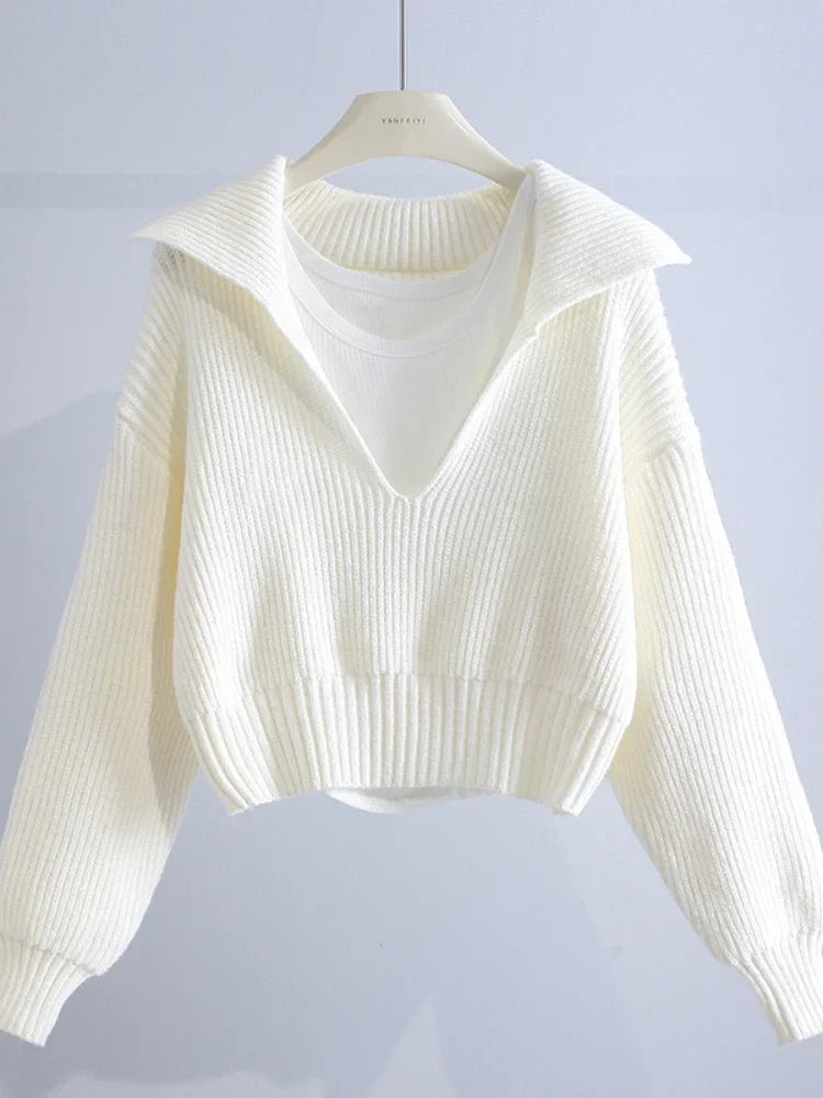 Women's Sweaters Fall/winter 2025 New In Deep V Lapel Pullover Sweater Camisole Two-piece Set Sweater Set Office Lady Jumpers