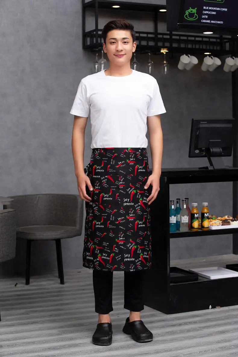 Catering Kitchen Apron for Women/Men With Pockets Work Mandil Cleaning Pinafore Restaurant  Chef Apron Shop Waiter Work Uniform