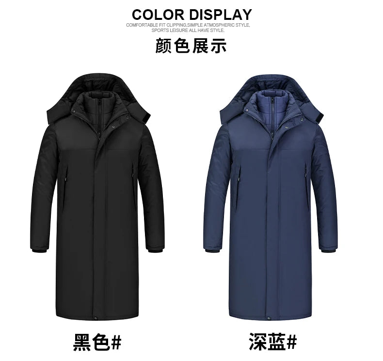 Winter Jacket 3 1-in -1 Removable 2-piece Set Mens Retro Long Warm Padded Jacket Snow Waterproof Thick Hooded Windbreaker Parkas