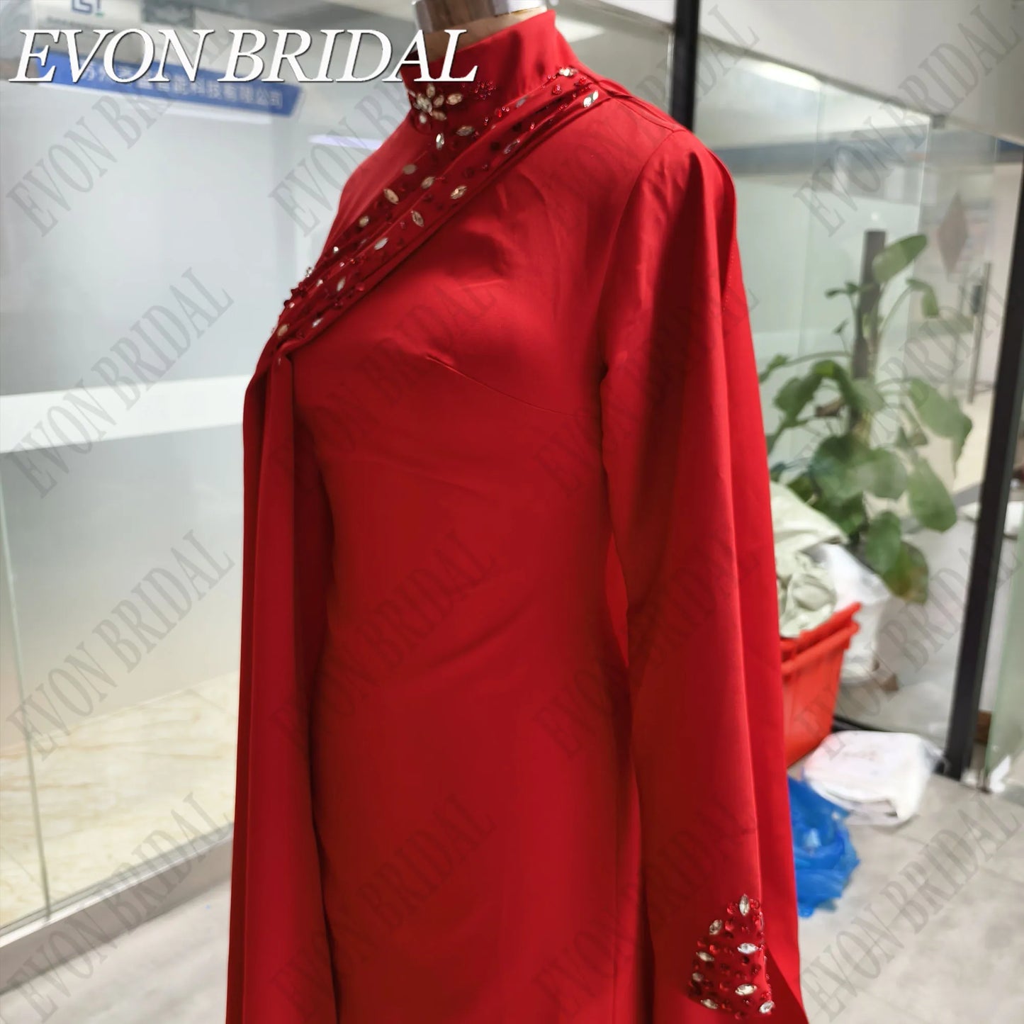 EVON BRIDAL High Neck Long Sleeves Formal Evening Gown Beading Satin Celebrity Red Carpet Dresses Mermaid فساتين سهرة Customized