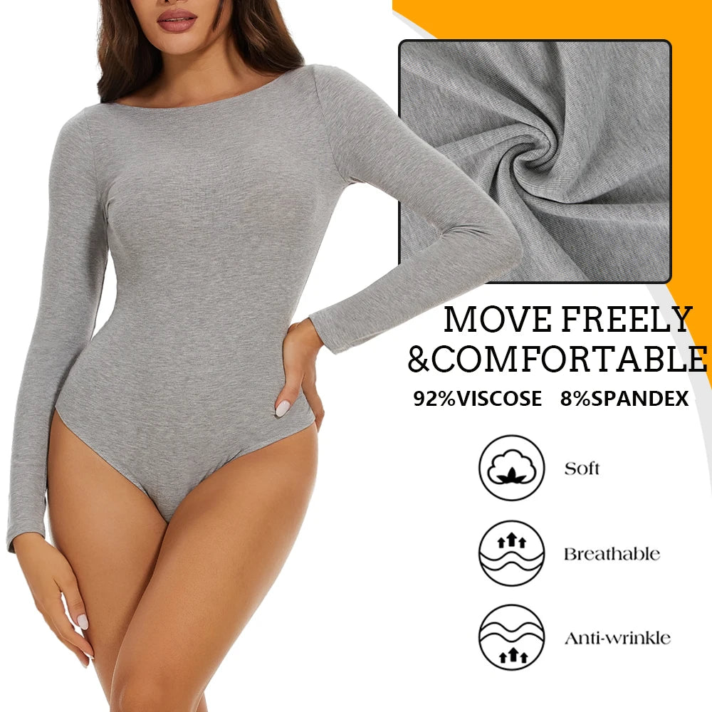 Women's Round Collar Elastic Bodysuit Long Sleeve Jumpsuit Shapewear Shaper Lady Sexy New Female Warm Clothes Autumn Winter