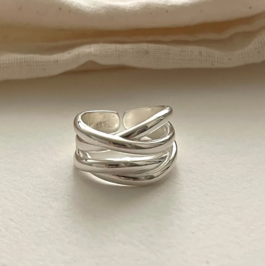 925 Sterling Rings for Women Fashion Geometric Handmade Irregular Interware Gold Ring Party Christmas Gift