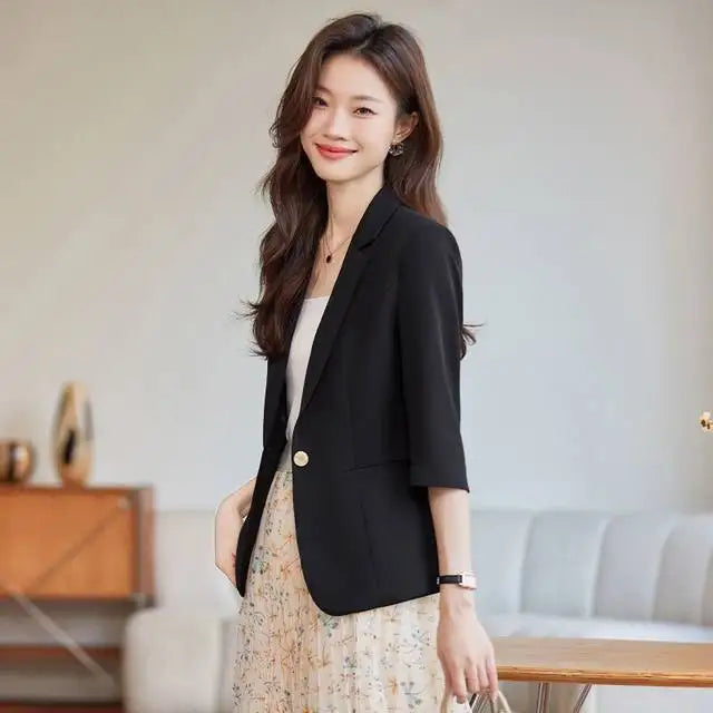 Women's Suit Female Clothing Elegant Woman Oversize Student Fashionable Slim Fit Seven Quarter Rolled Shoulder Pads Tops