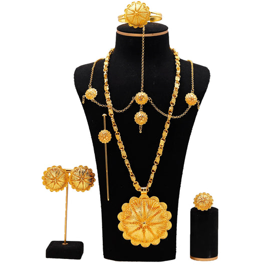 Middle East Jewelry for Women Eritrea Ethiopian Africa Bridal Wedding Pendant Necklaces Earring Ring Bracelet Head Chain Hairpin