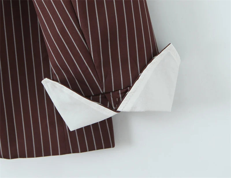 Women's Suit - Blogger Style Brown Striped Loose Fit Two-Button Versatile Blazer Spring and Autumn Fashion Women's Wear