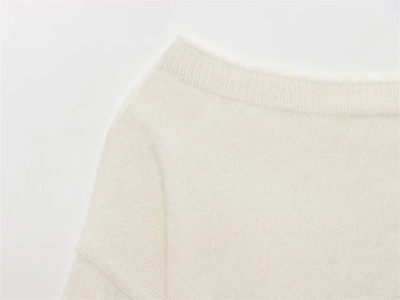 Women's sweater 2025 new American off-the-shoulder loose slim one-shoulder sweater spring and autumn fashion irregular top