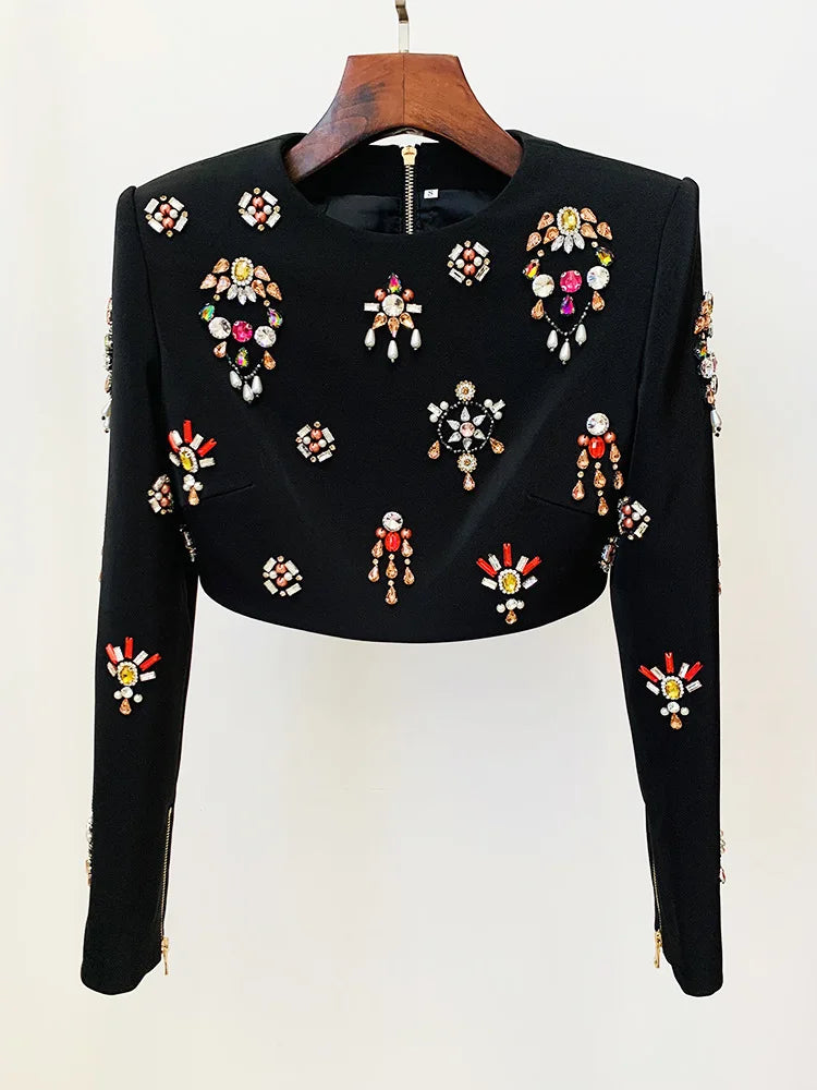 Women's Clothing Two-piece Suits Star Fashion New Style Heavy Beaded Diamond Short Top and Skirt Suit Dress Matching Sets
