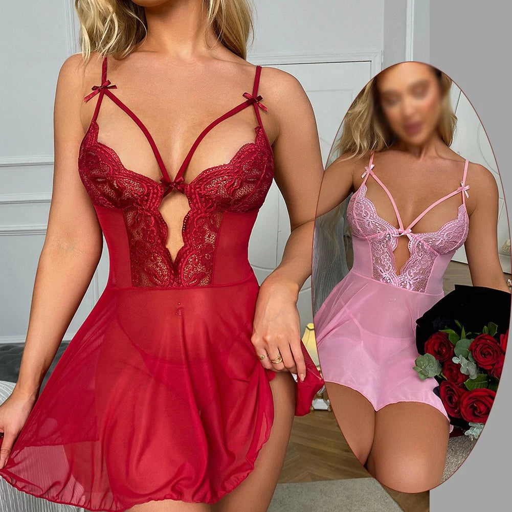 Sexy Lingerie Women Nightgown G-string Pajama Lace Night Dress Costume Underwear