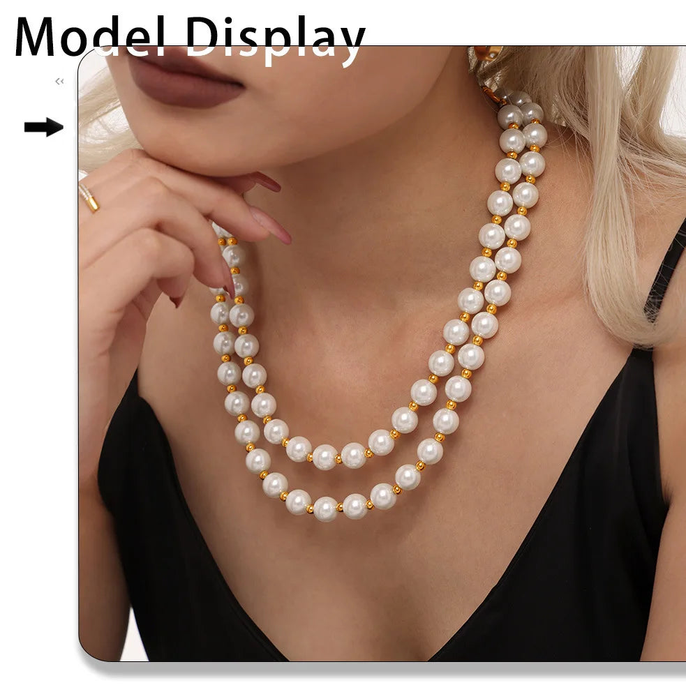 Necklace for Women No Fade Clavicle Chain 12mm White Shell Beaded Stainless Steel Charm Female Jewelry Gift