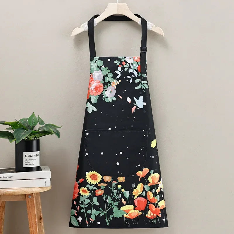 Kitchen Apron Household Waterproof and Oil-proof Kitchen Apron Cooking Baking Work Clothes Drawing Aprons Art Smock for Women