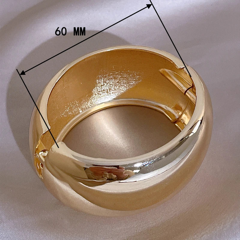Punk Fashion Large Size Metal Wide Open Bangles for Women Statement Smooth Alloy Cuff Bangle Bracelets Jewelry Femme Accessories