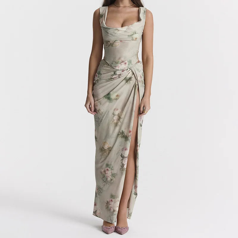 Floral Print Two Piece Dress Set For Women Outfits New In Matching Sets Corset Tops And High Waist Long Skirt Summer 2024