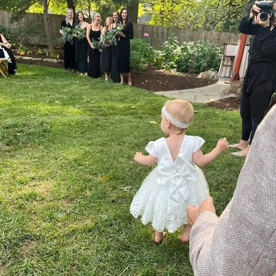 Infant Baby Embroidery Gown Elegant Girl Dress Satin Big Bow Tulle Dress V Back Prom Wedding Birthday Party Formal Baptism Dress