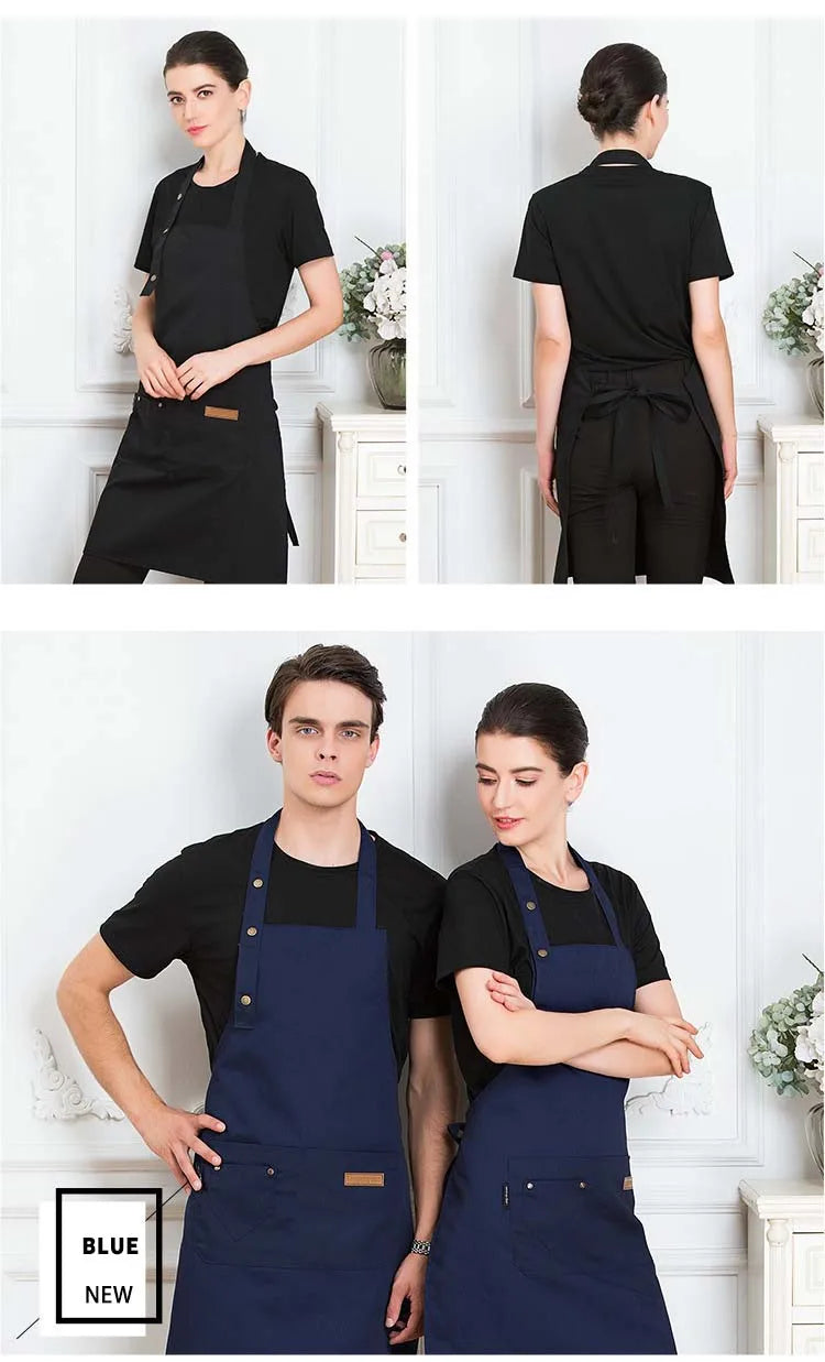 New Fashion Kitchen Aprons for Woman Men Chef Work Apron for Grill Restaurant Bar Shop Cafes Beauty Nails Studios Uniform