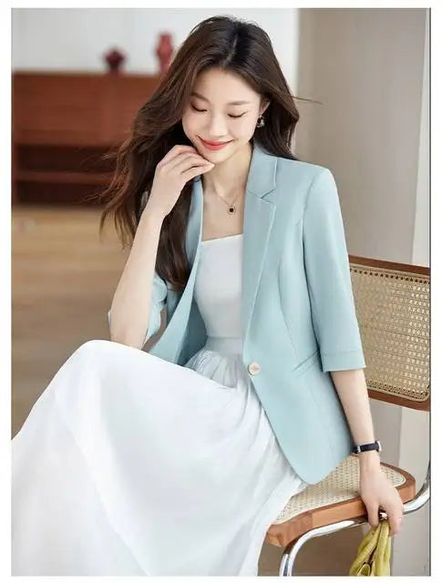 Women's Suit Female Clothing Elegant Woman Oversize Student Fashionable Slim Fit Seven Quarter Rolled Shoulder Pads Tops