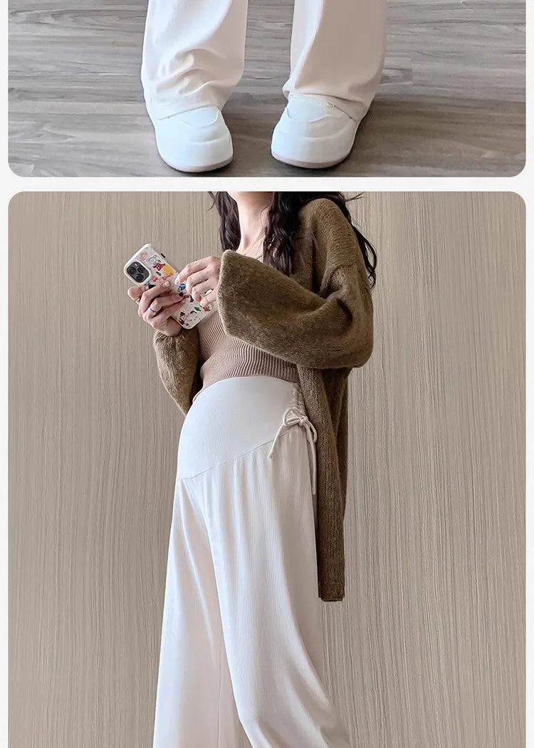 Maternity Trousers Spring and Autumn Outside Wear New Summer Petite Casual Drawstring Straight Wide Leg Trousers Maternity Wear