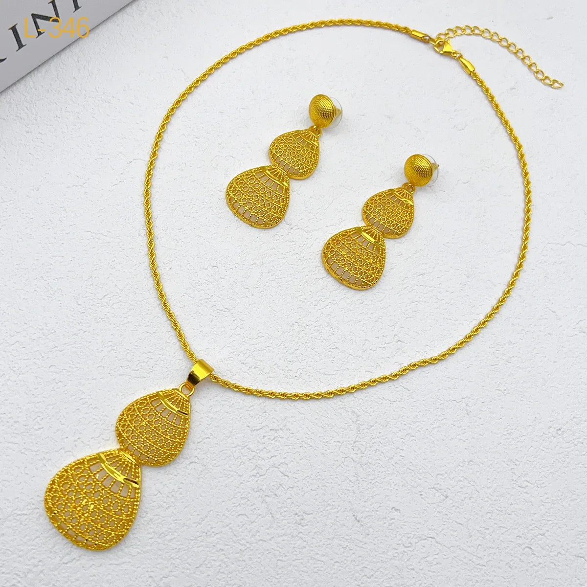 Ethiopian Jewelry Sets for Women Droplet Pendant Necklaces Earrings Two Pieces Set 24K Gold Color Eritrean Wedding Party Gifts