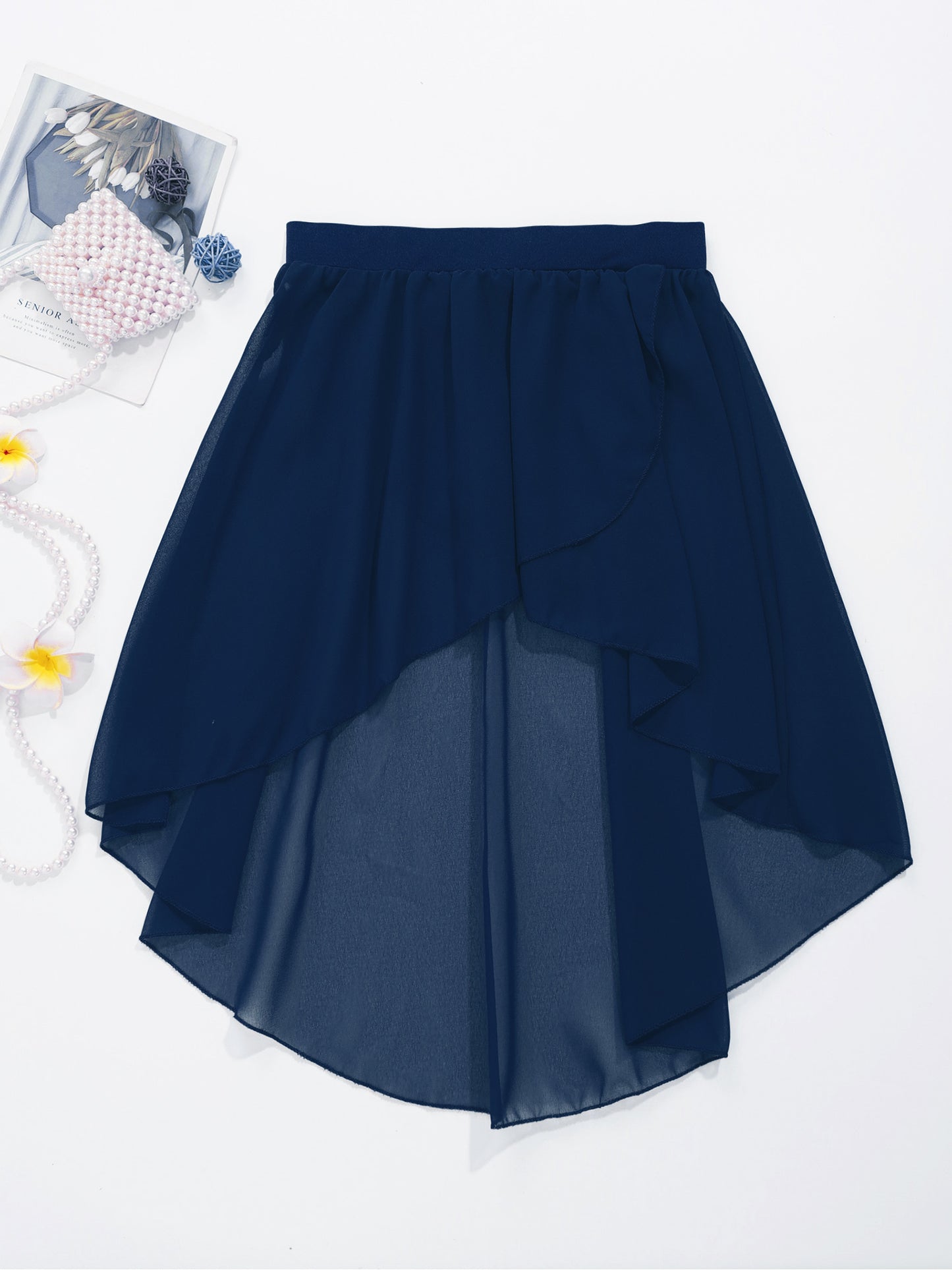 Girls Skirts High-Low Chiffon Skirt for Girl Elastic Waistband Ballet Modern Lyrical Dance Leotards Wrap Skirt Child Dancewear