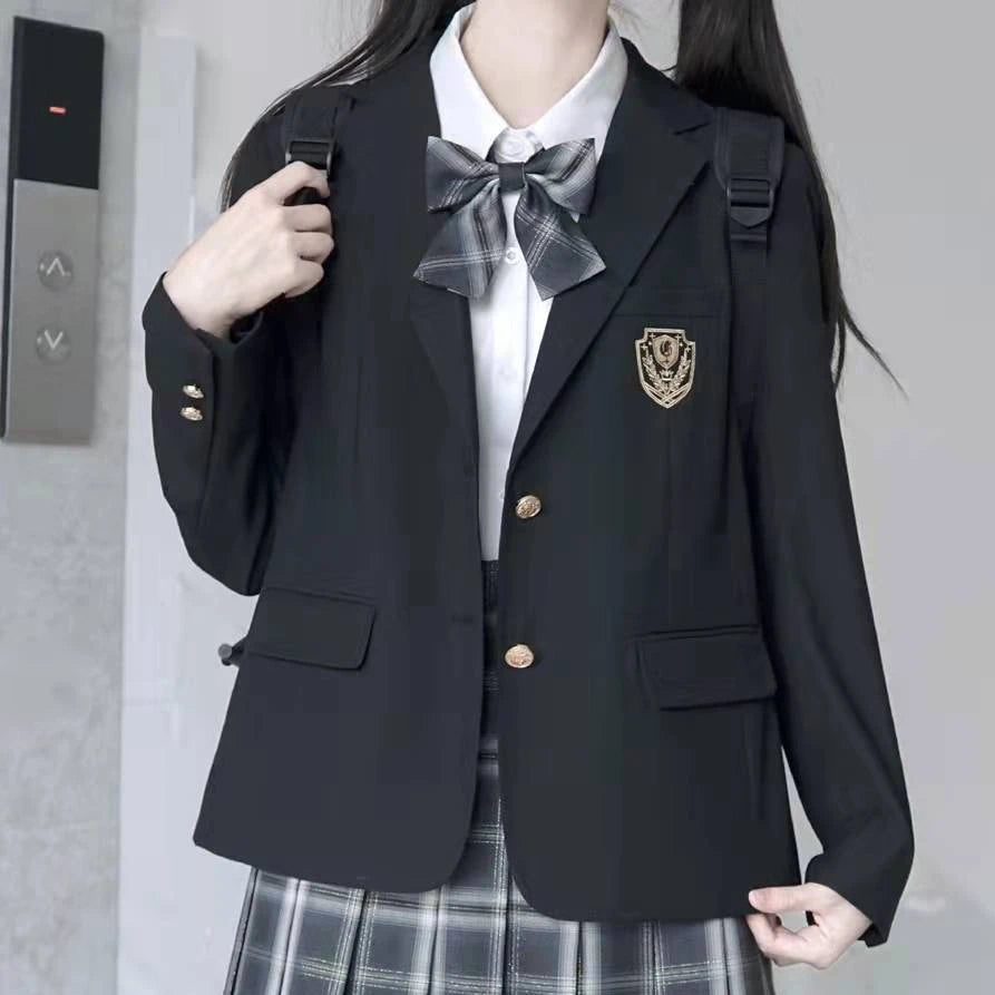 Blazer for Women Notched Collar Single Breasted Black Blazers Outwear JK College Student Uniform Autumn Loose Streetwear Chic