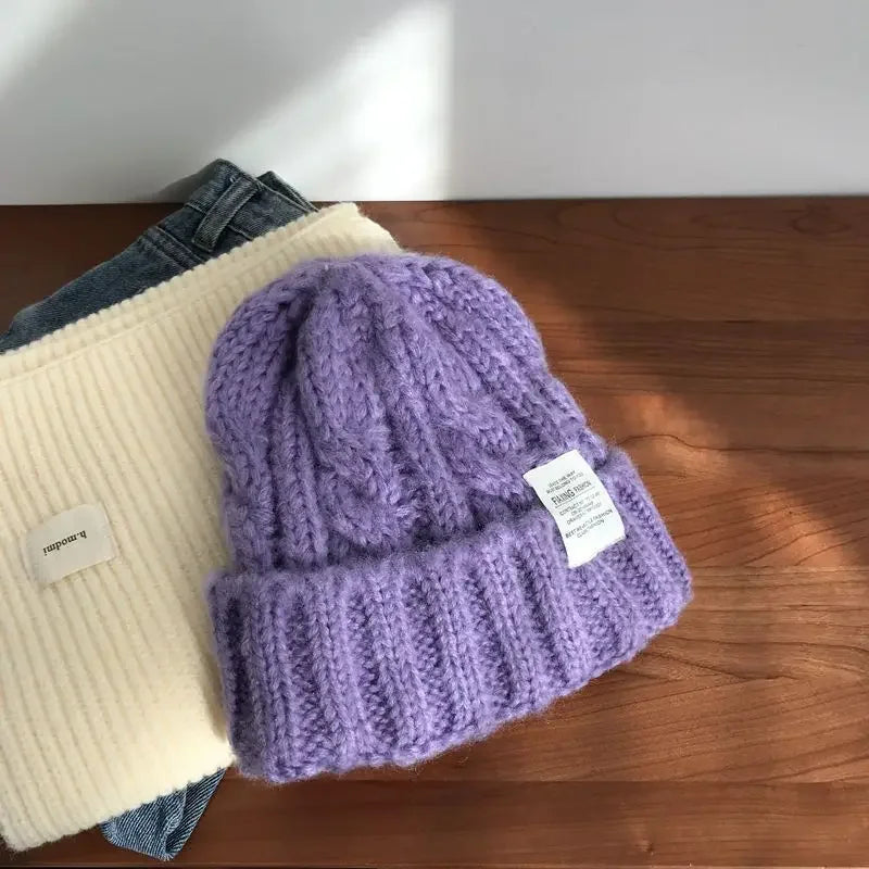 New Hat Women's Coarse Knitted Knitted Wool Hat Autumn and Winter Versatile Big Head Circumference Green Loose Ins Trendy F