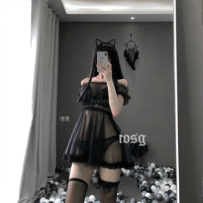 Sexy Lingerie White Night Dress Perspective Out Lace Sleepwear Female Temptation Women's Nightgown Nightwear Sleeping Dress