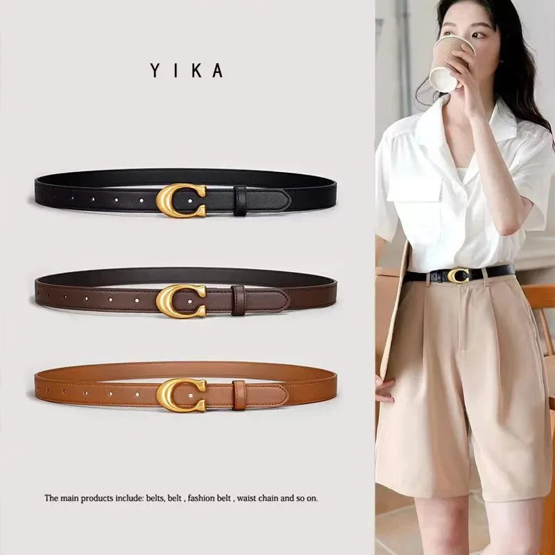 Women's belts are fashionable and versatile, jeans are decorated with belts, women's ins style, black cowhide trouser belts, sim