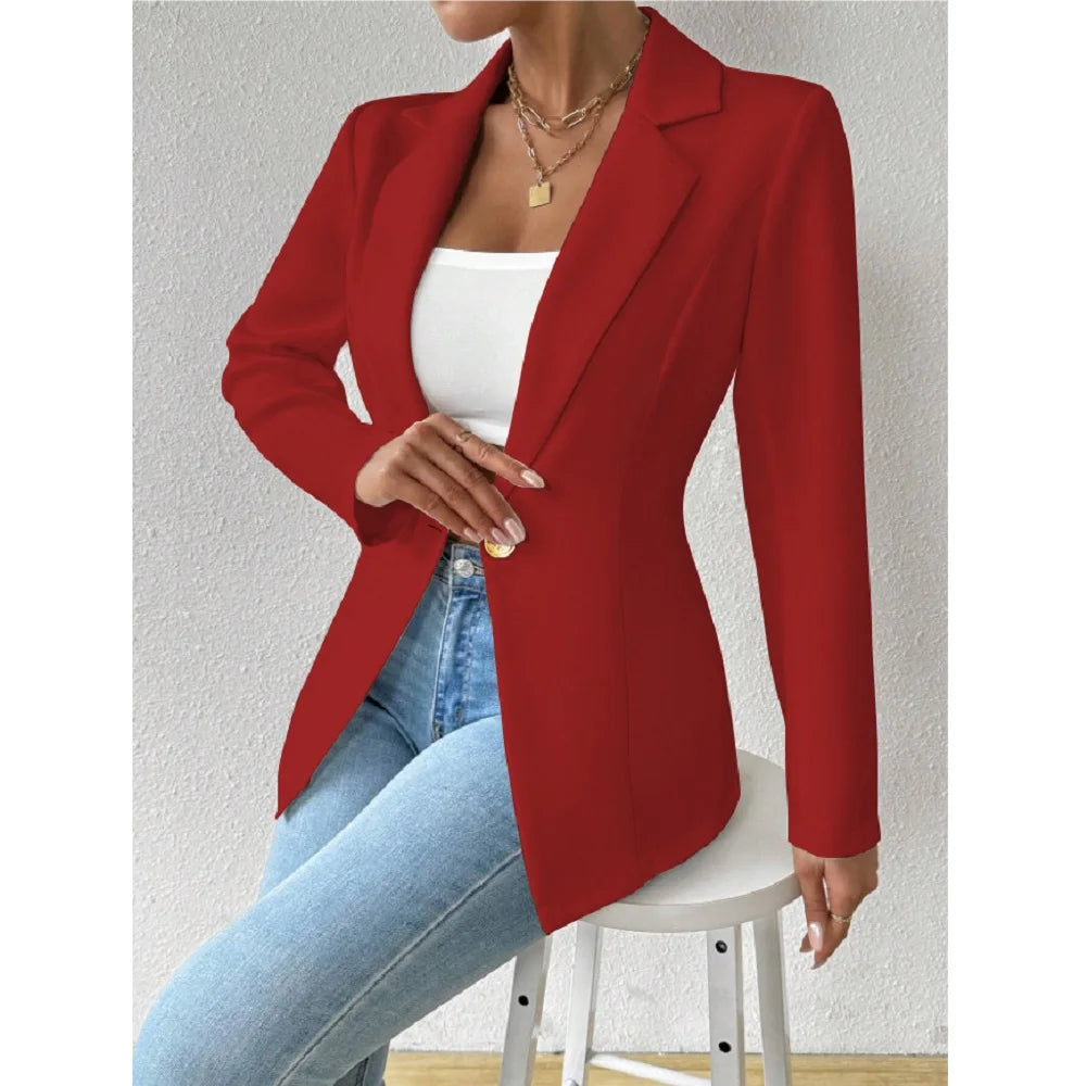 Women's Elegant Blazers Long Sleeve Solid Formal Blazer Ladies Office Work Set Single Button Outerwears Jackets Coat