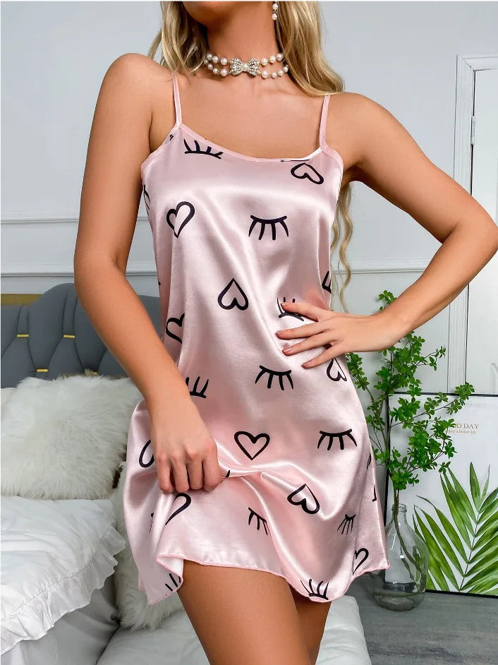 Women Sexy Sleeveless Nightdress Satin Chemise Lingerie Sleepwear Night Dress Cami Slip Dress Nightwear Nightgowns