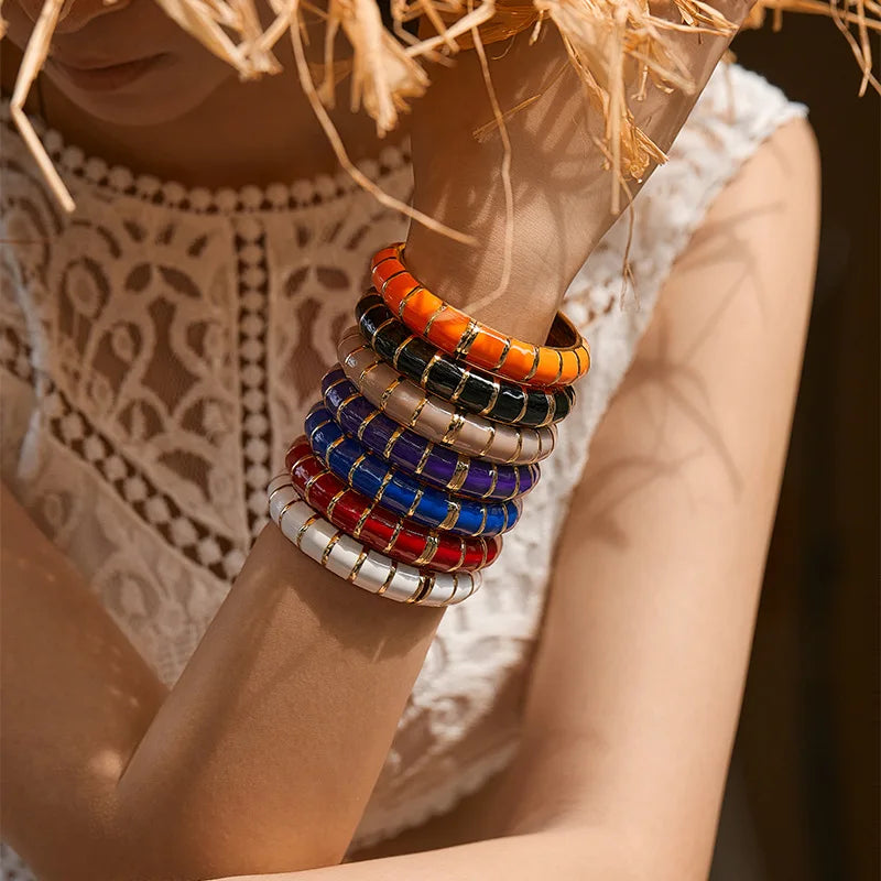 Multicolor Enamel Metal Bangles For Women New Designed Fashion Trendy Jewelry Accessories Gifts Bohemia Fancy Styles Bijoux
