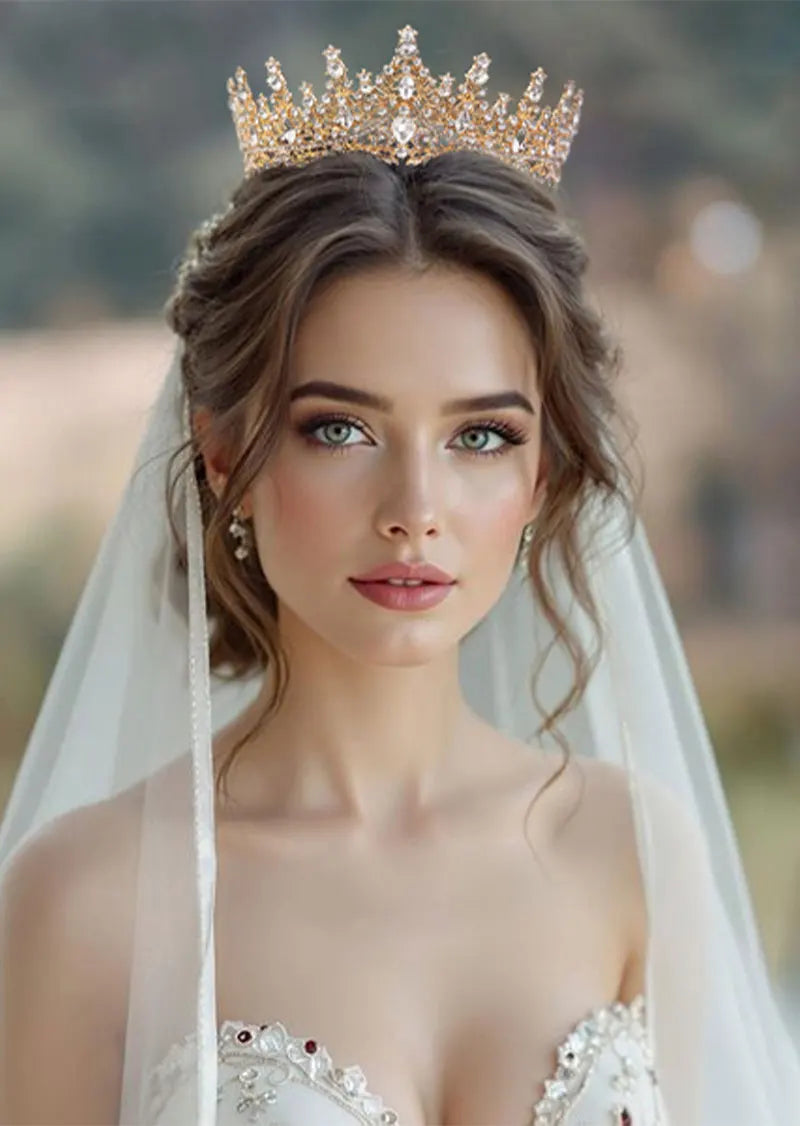 Bridal Headwear - A Golden Lady Fashion Wedding Crown, Rhinestone Classic Princess Tiaras