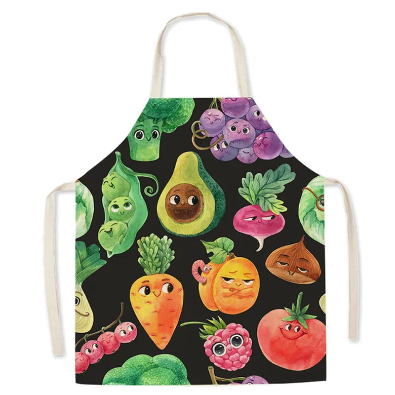 Fashion Kitchen Apron for Men Women Kid Lemon Desserts Printed Cotton Linen Sleeveless Aprons Home Cooking Baking Cleaning Tools